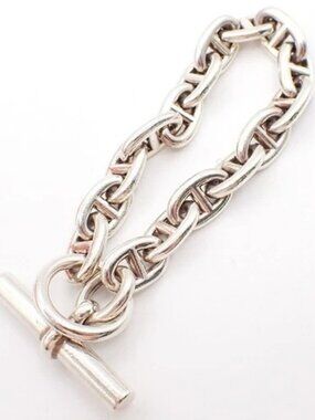HERMES Logo Chaine D'ancre MM Chain Bracelet 16 Links Silver Ag925 385LC625